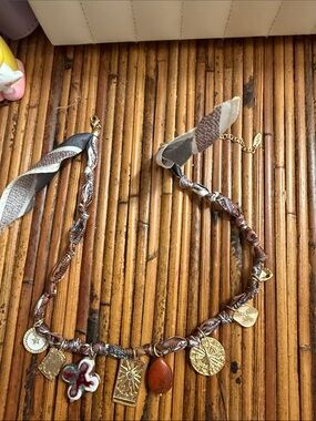 Scarf Boho Brown Multicharm Necklace with Gold Accents from Anthropologie